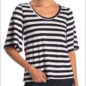 14th & Union black and white Stripe Bell Sleeve Top size small